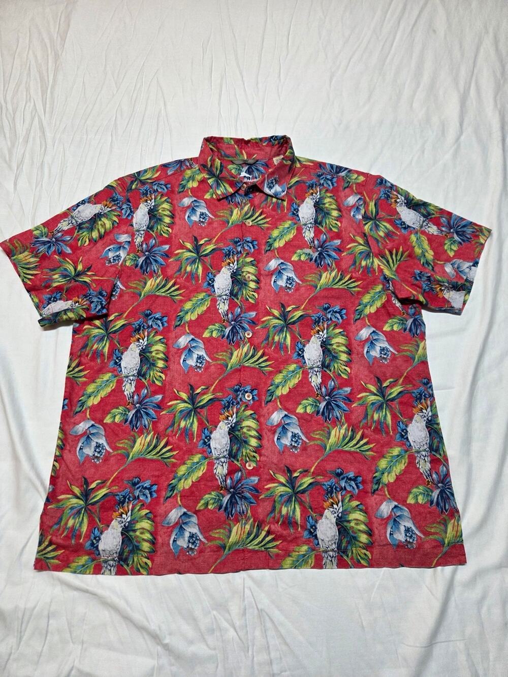 Tommy Bahama Red Tropical Parrot Print Polo Shirt
